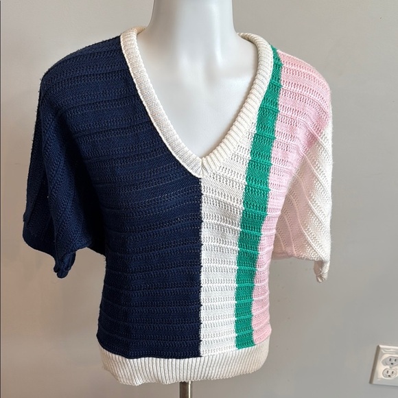 Catalina Small Navy V-Neck Sweater with Color-Block Design - Picture 1 of 7